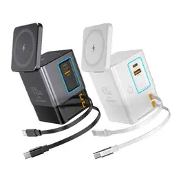105W 6 In 1 Magnetic Wireless Charger Stand for iPhone Airpod Power Combo Tower with Retractable USB-C Cable Charger Station