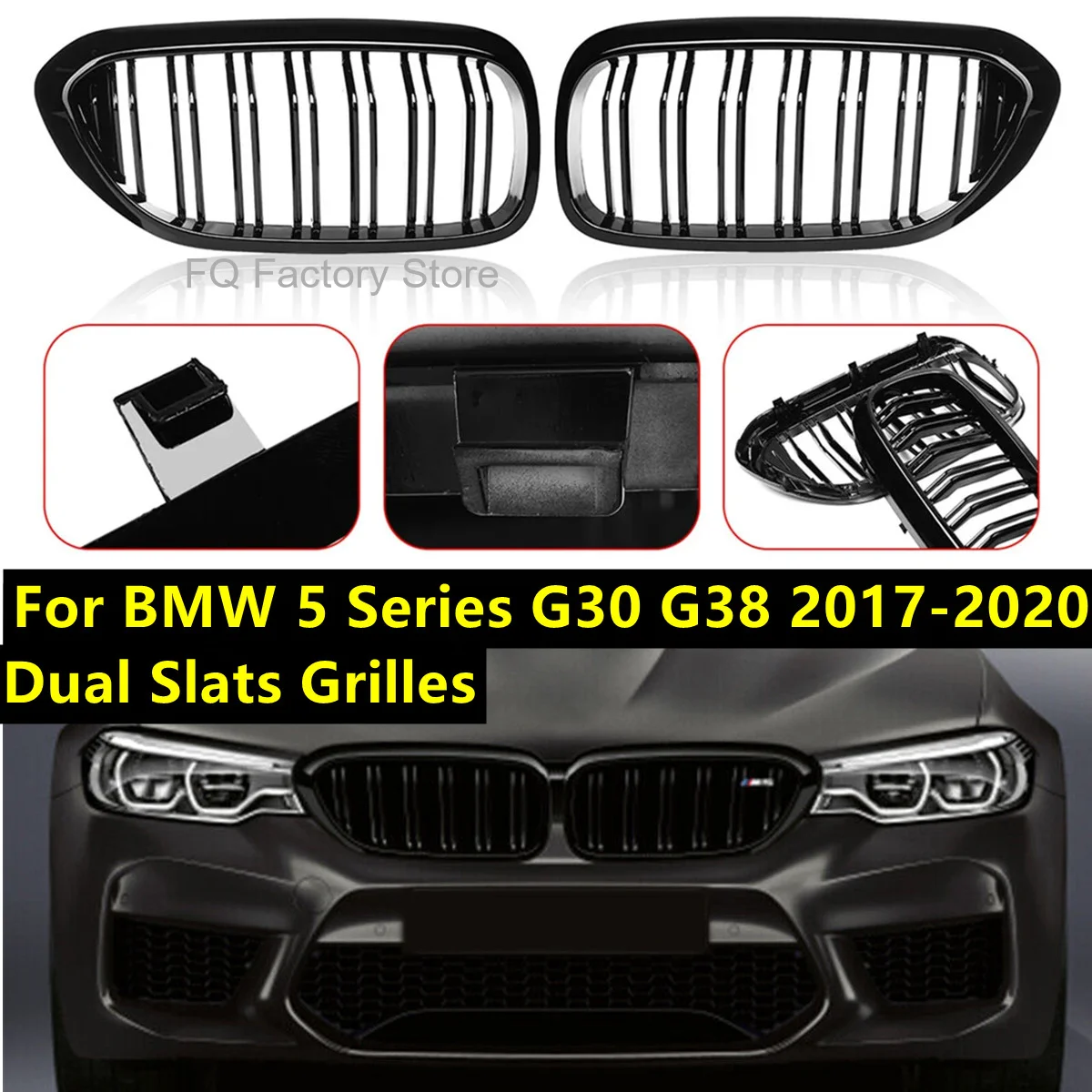 

Pair Front Bumper Racing Grille For BMW 5 Series G30 G31 520i 530i 540i M5 2017-2020 Car Double Slat Kidney Grille