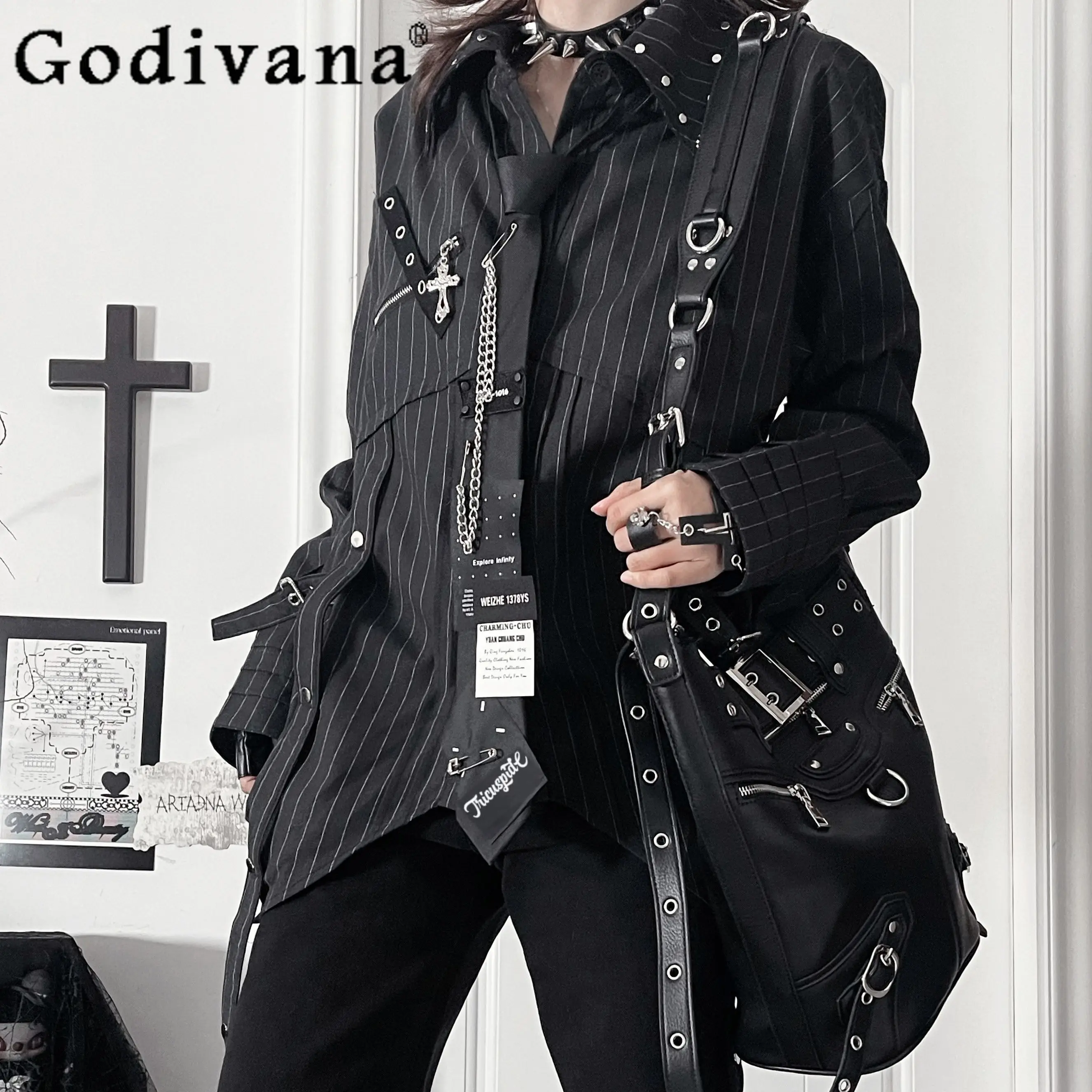 

Рубашки с длинным рукавом в полоску в стиле панк-субкультуры, эстетика Харадзюку, оверсайз, милые и стильные блузки, весенние топы 2026