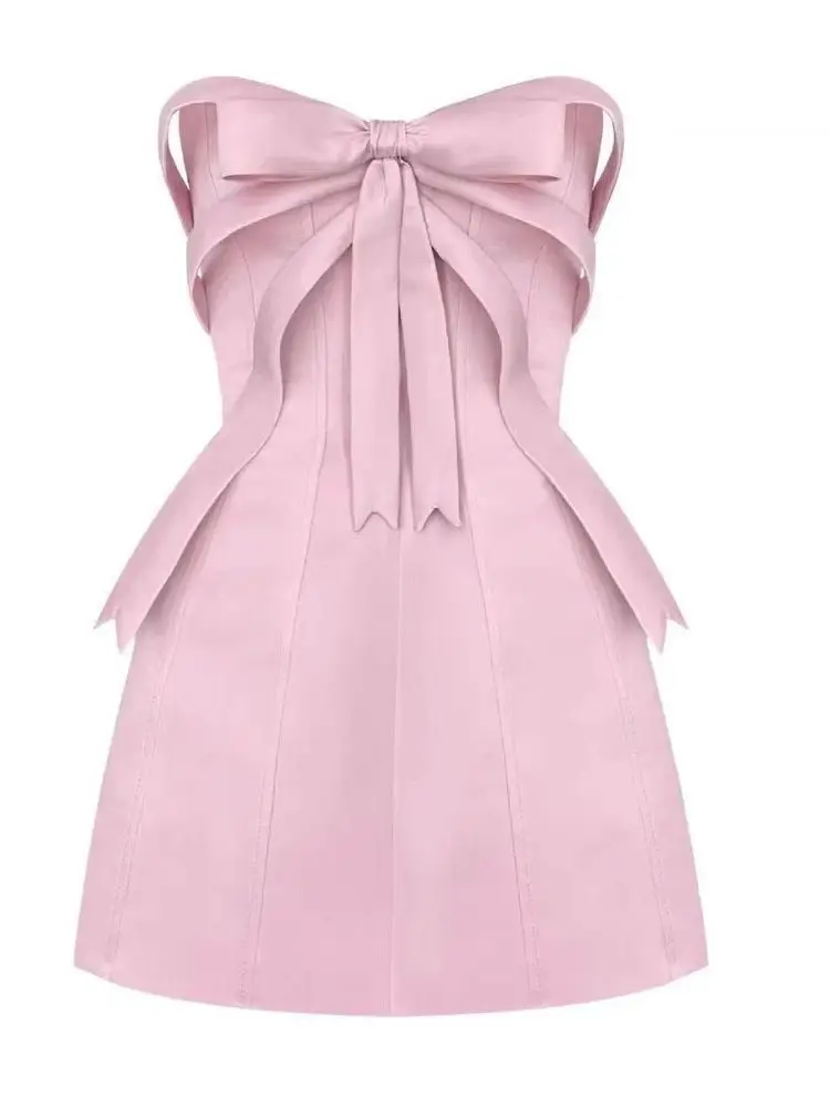 2025 New Fashion 3D Bow Women Elegant Party Dress Slim Fashion Birthday Evening Prom Gowns Short Backless Club Dresses Vestido