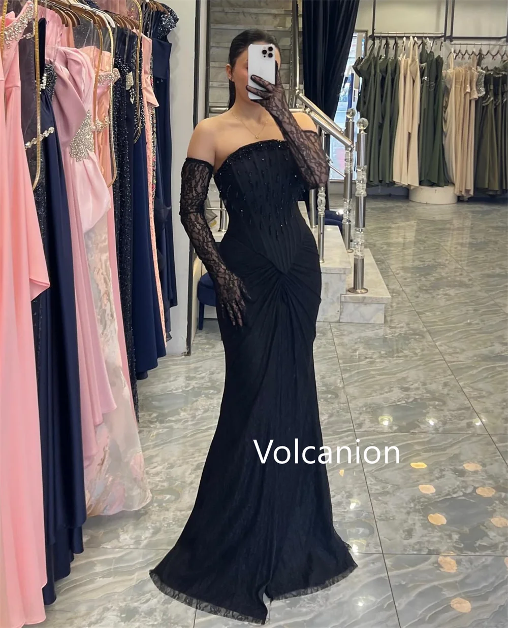 カスタマイズされたマッチングレースプリーツスパンコールマーメイドストラップレスロングドレスオーダーメイドの機会に合わせた中国風