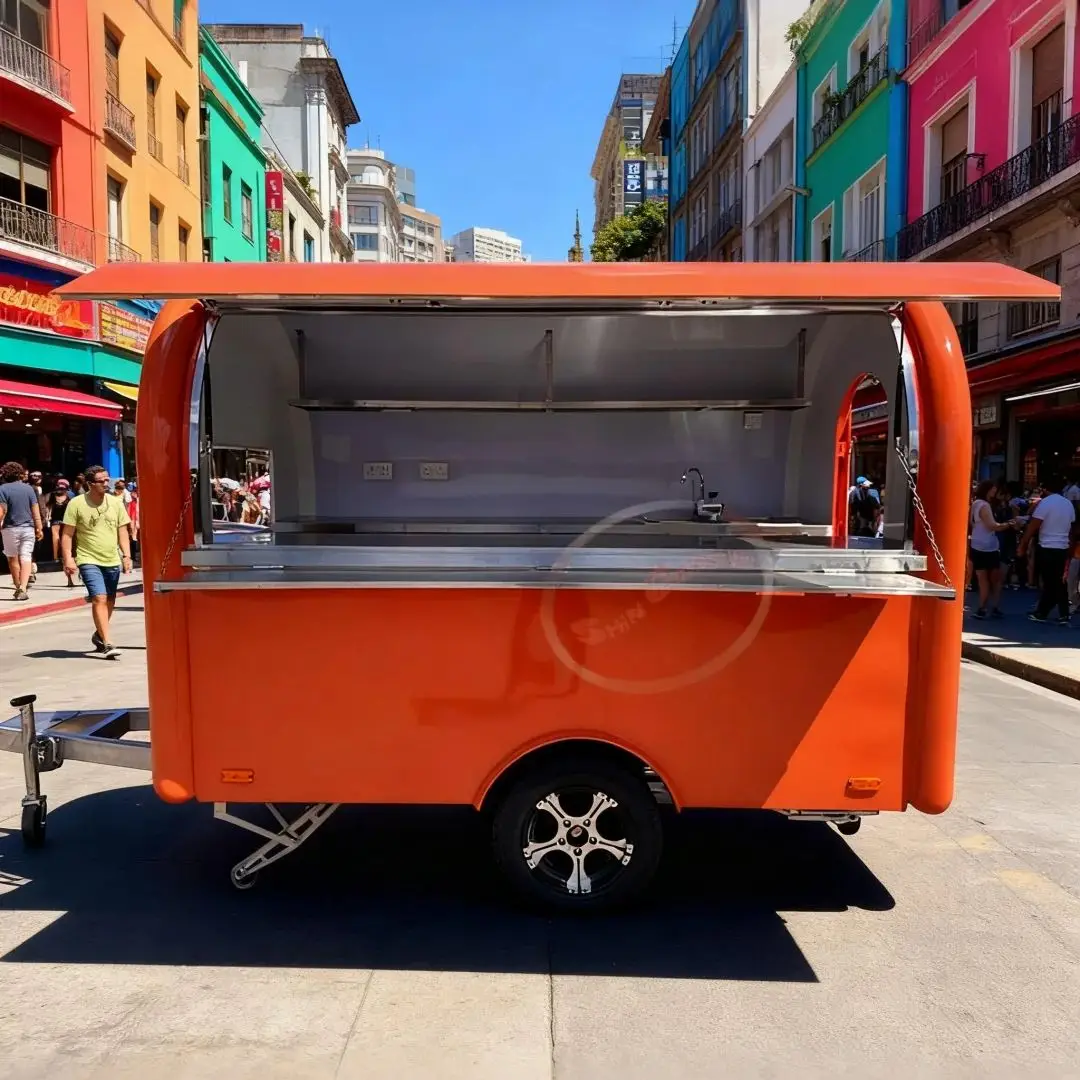 Compact Portable round Mobile Food Cart Multifunctional Outdoor Vendor Essential Food Trailer