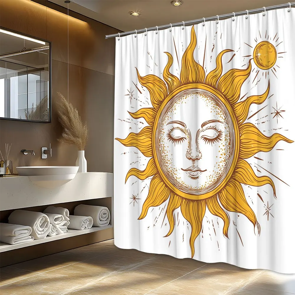 Vintage Sunburst Solar Shower Curtain Waterproof Boho Chic Tropical Bathroom Decor Aesthetic Modern Nautical Wall Art Curtain