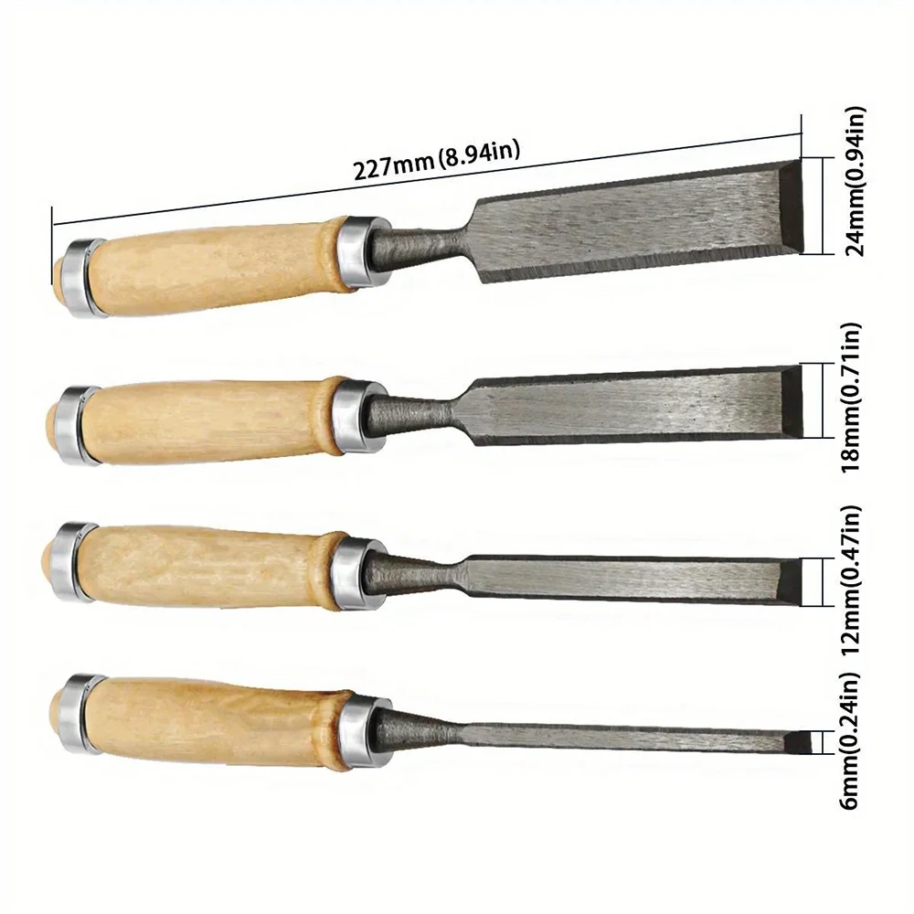 KATWAY 4 قطع إزميل خشب مع مقابض مريحة من خشب الزان 8/12/16/20 مم - أدوات نحت الخشب المريحة أدوات مساعدة ذاتية الصنع HH-AA142 #6