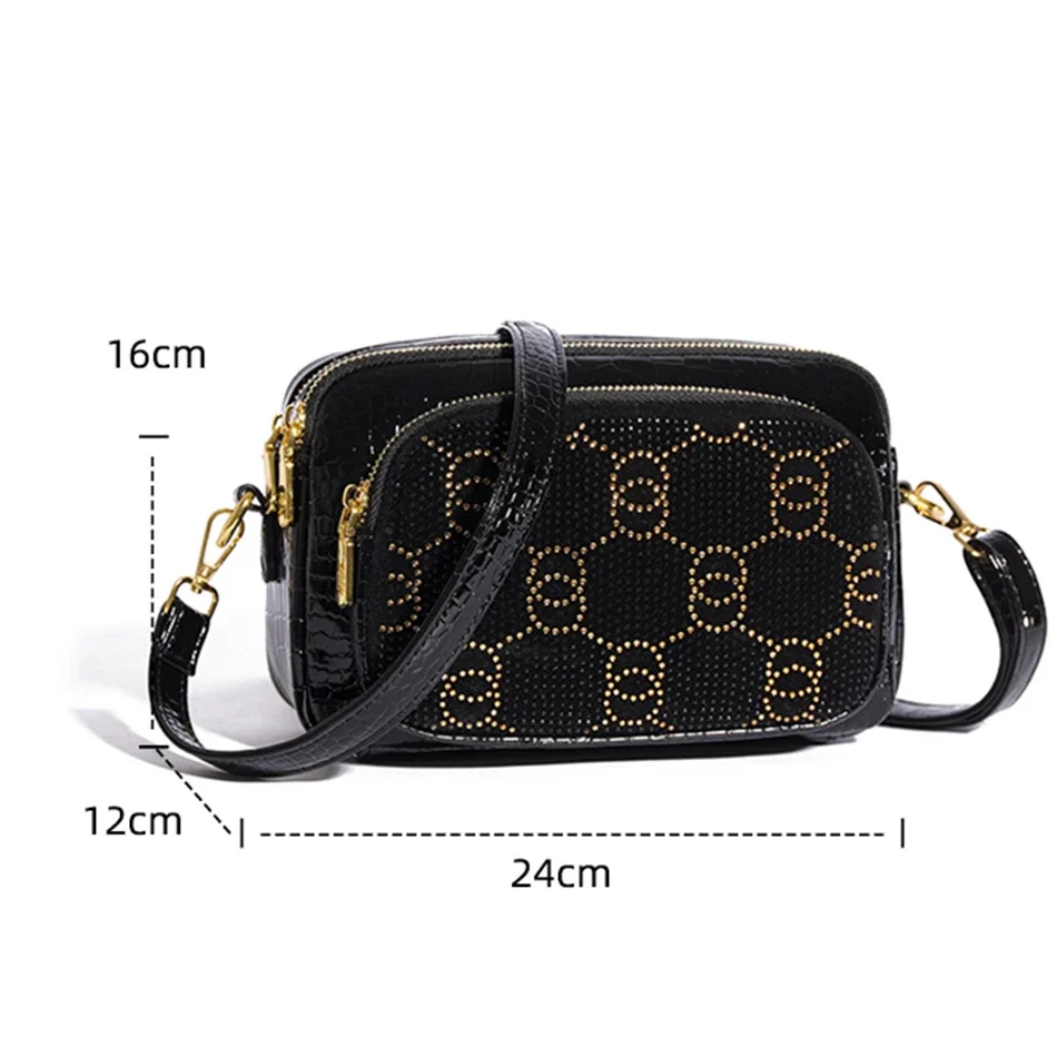 Fashion Crossbody Bags for Women 2024 Designer Diamond Inlay Shoulder Bag Purses and Handbags Soft Leather Messenger Sac A Main