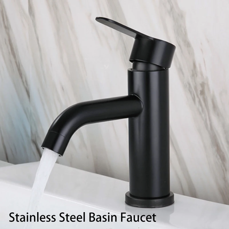 Stainless Steel Bathroom Basin Faucet Single Handle Hot Cold Water Mixer Tap Rotatable Spout Sink Washbasin Tap