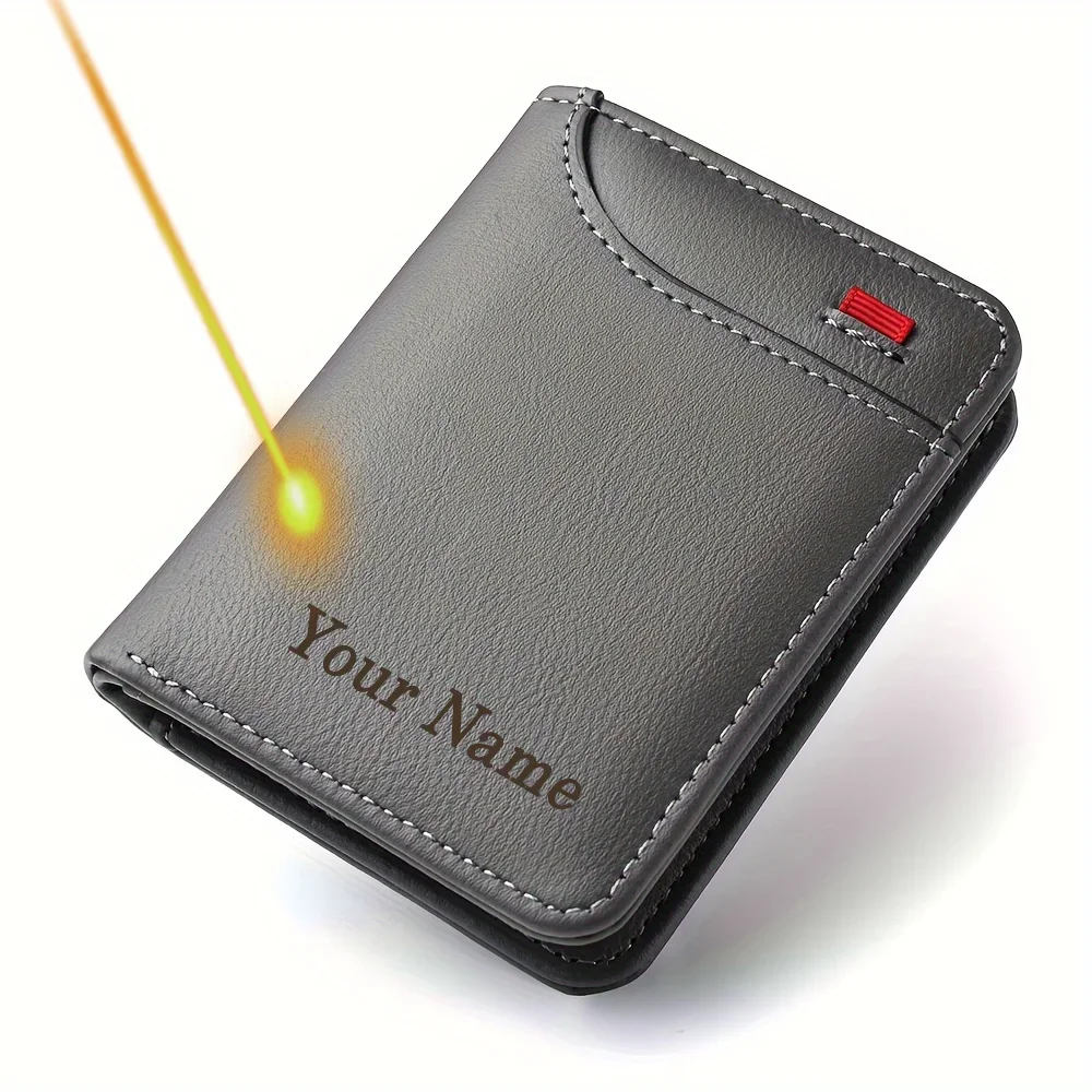 Personalized Men Wallet Custom Engraved Name Text Wallets for Men PU Leather Bifold Unique Birthday/Anniversary Personaliz Gift