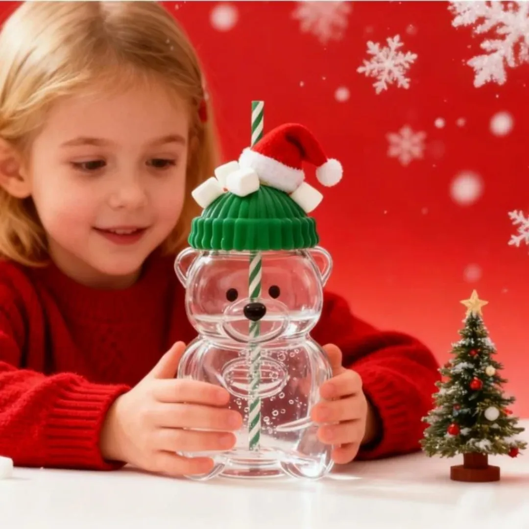 

Christmas style starbk cute bear straw cup 500ml with dust cover milk tea smoothie cocktail cup Christmas surprise gift