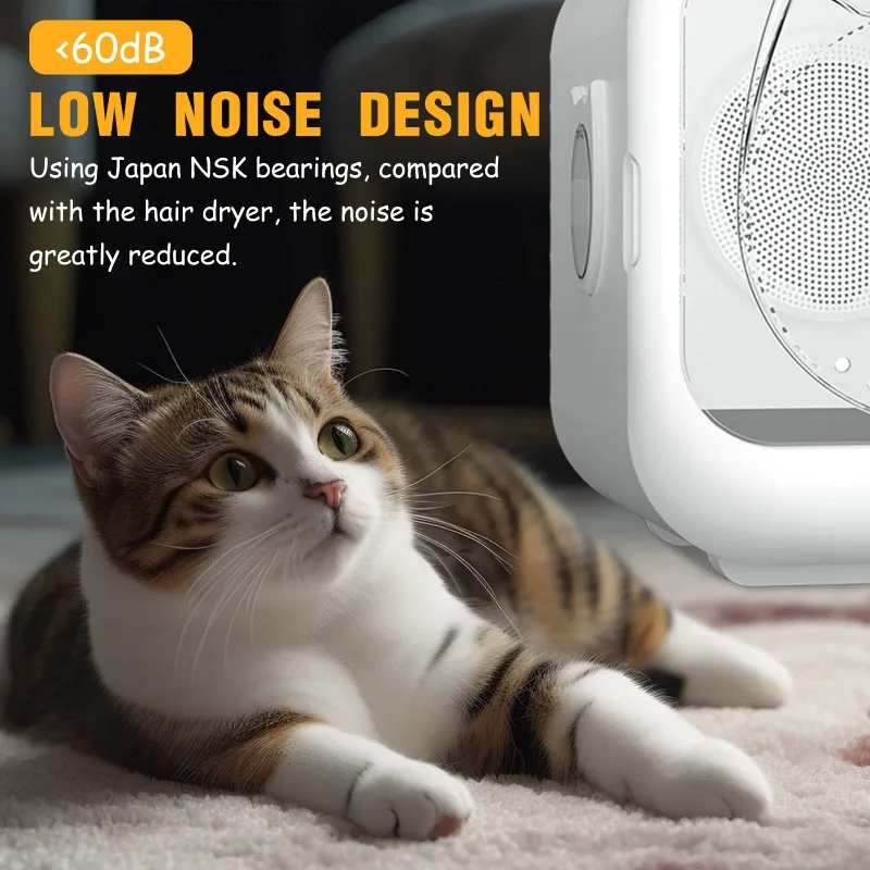 Fast Automatic Pet Dryer for Cats Dogs, Adjustable Temp Quiet Cat Dryer with Five Air Vents, 360 Drying Cat Dryer Machine