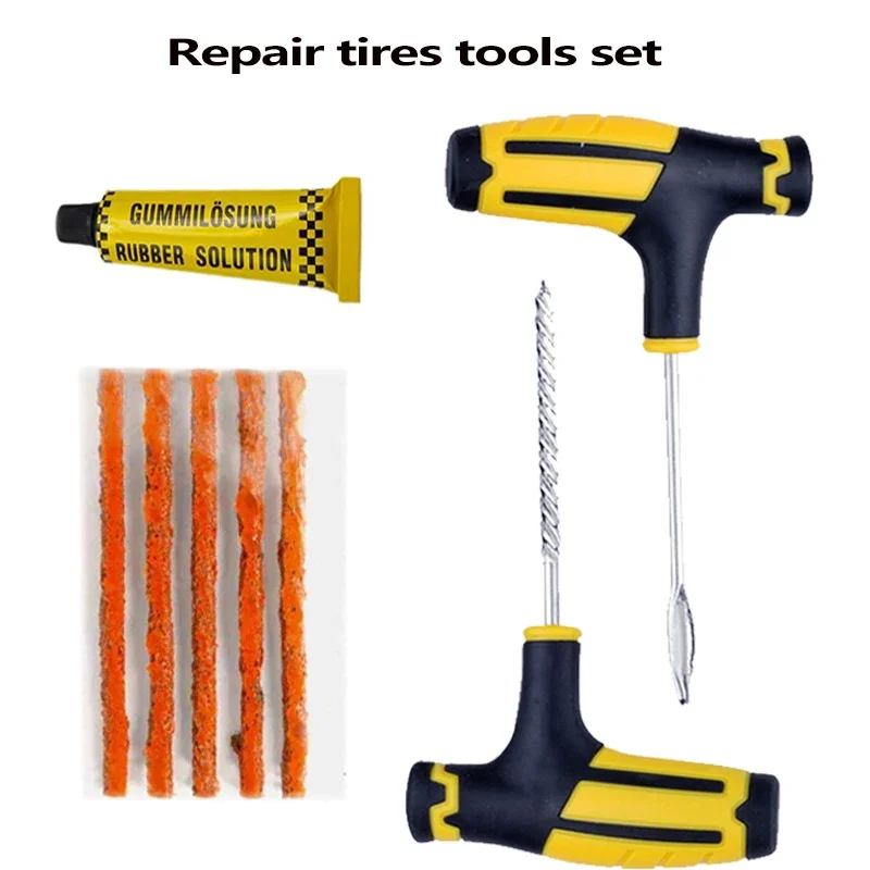 Car, Motorcycle, Bike Tire Repair Tools Kit. Tire Quick Repairing Set. Tyre Puncture Repairing Tool with Repair Rubber Strips.