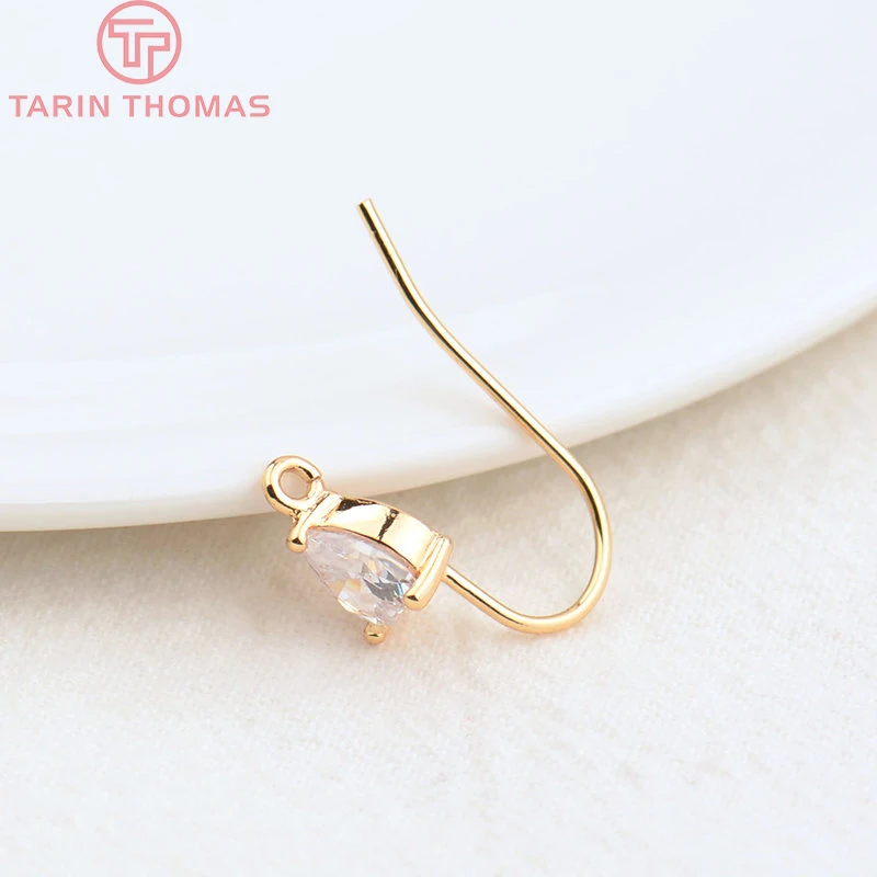 (2560)6PCS 22MM Heart 6.5MM 24K Gold Color Brass with Zircon Heart Earrings Hooks High Quality Results Of Jewelry Accessories
