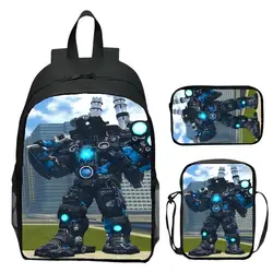 3pcs/set Digital Printed Skibidi Toilet Kids Backpack Titan Monitor Man Children Schoolbag Boys and Girls Bookbag for Students