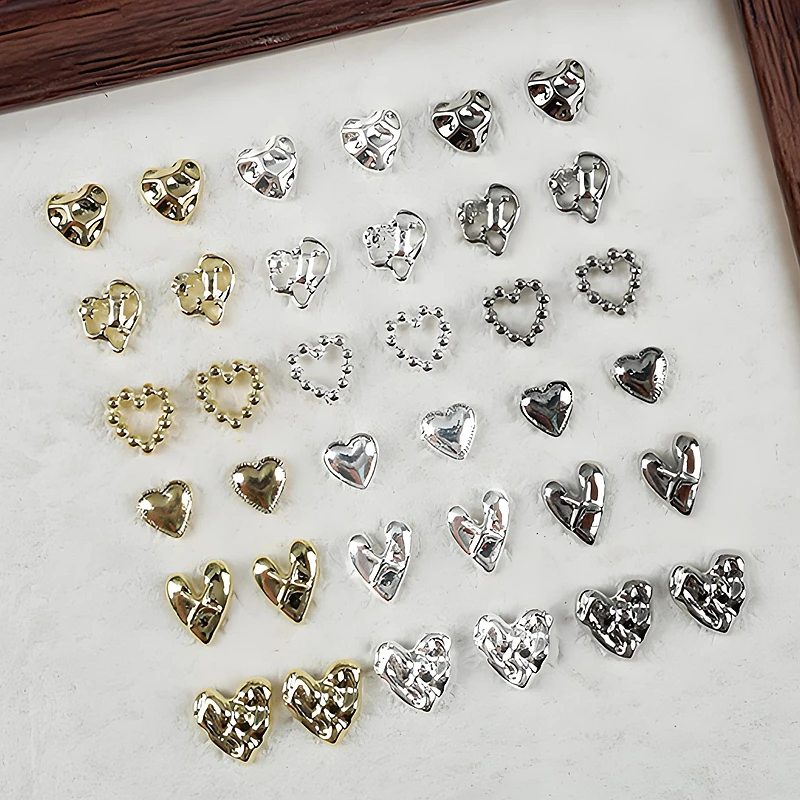 20PCS Glossy 3D Alloy Love Heart Nail Art Charm Parts For Nails Decorations Design Accessories Manicure Decor Material Supplies