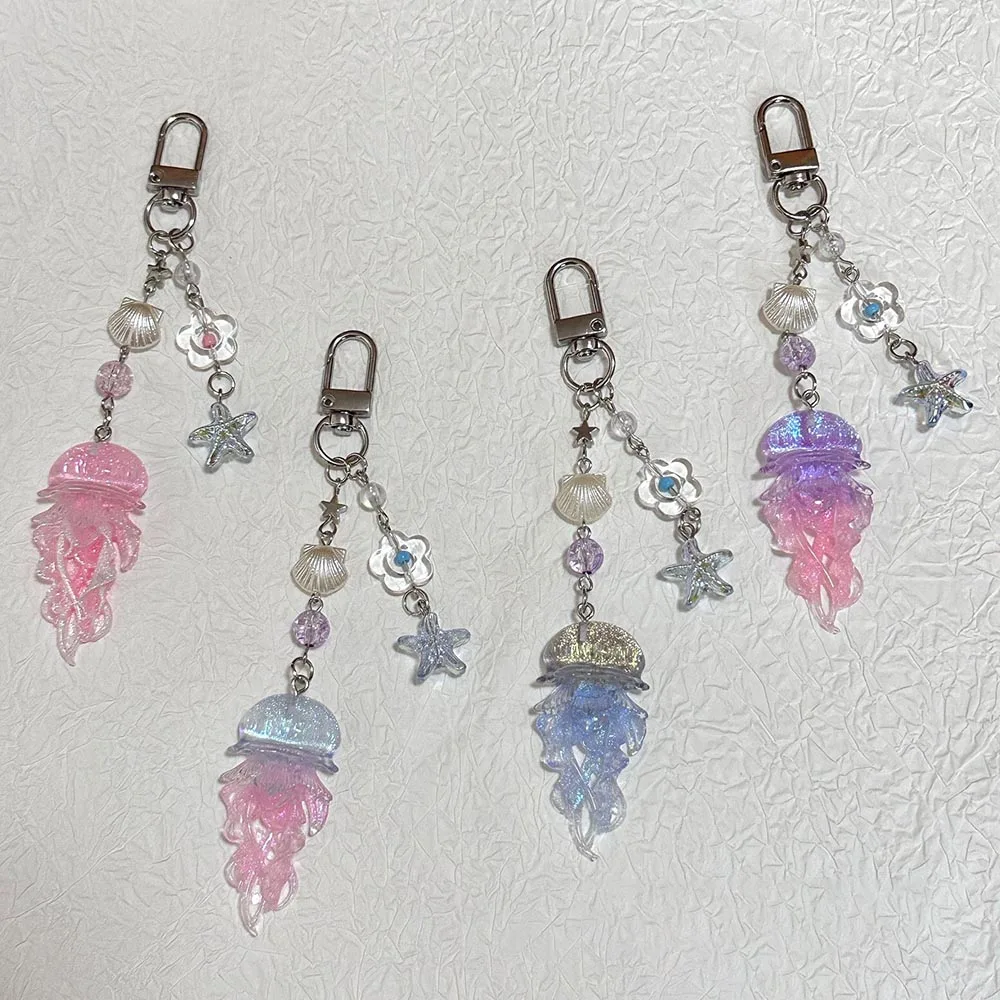 Jellyfish Pendant Phone Charm Cute Marine Creatures Starfish Shell Keychain Shimmering Jellyfish Hanging Decoration Gift