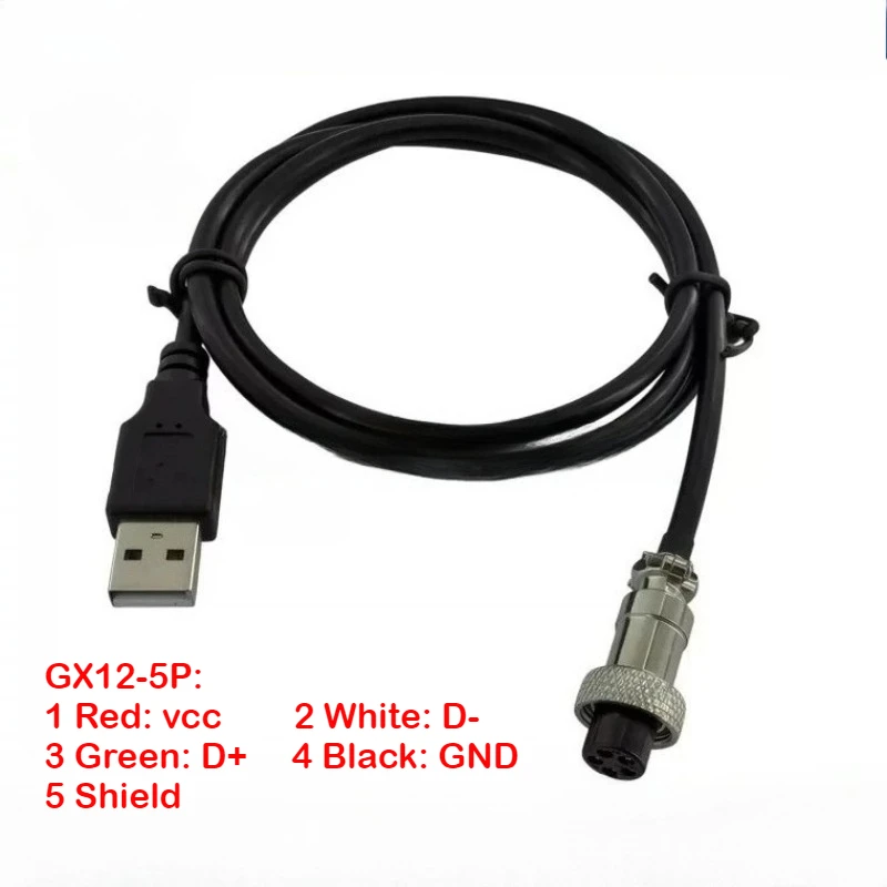 5pcs USB2.0 Male To GX12 4P 5P Female Aviation Plug Terminal Cable, Signal Shielding To Transmit Data