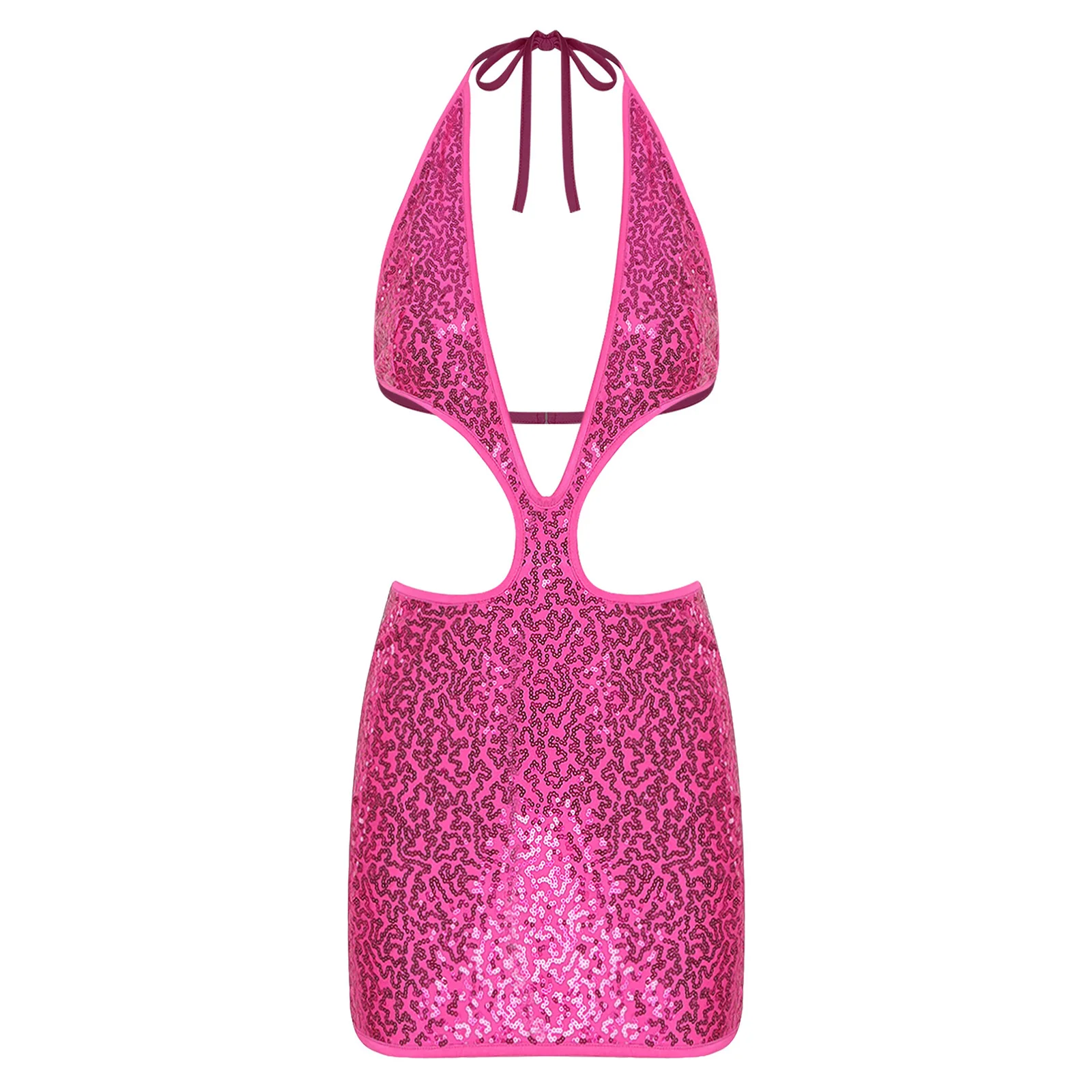 

Women Sparkling Party Club Dance Dress Sexy Halter Deep V Neck Backless Cutout Micro Dress for Club Night Pool Party Beachwear