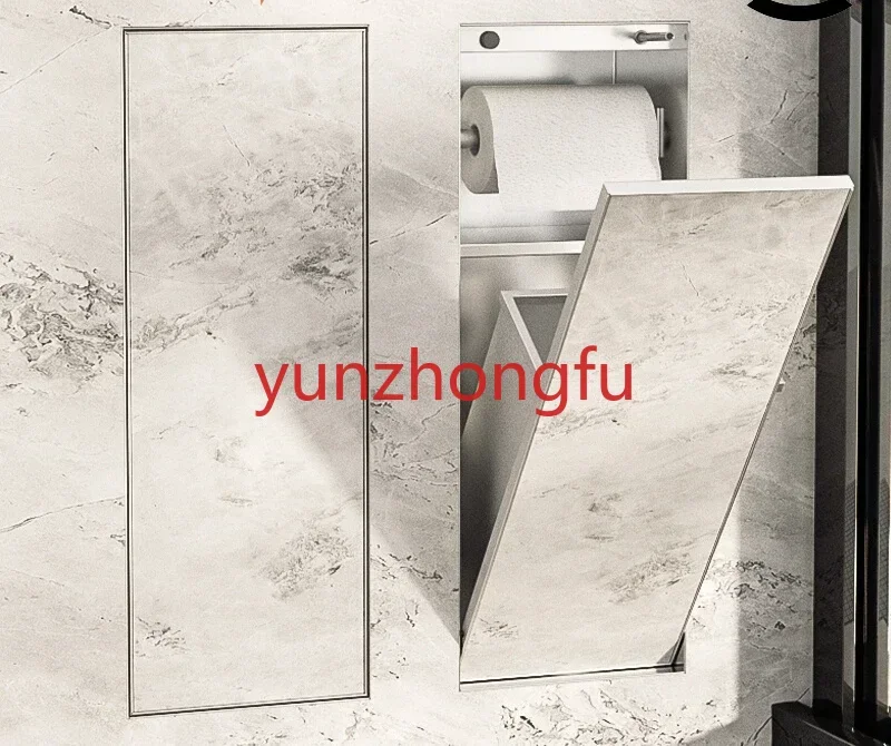 Hidden stainless steel niche toilet holder and embedded garbage bin