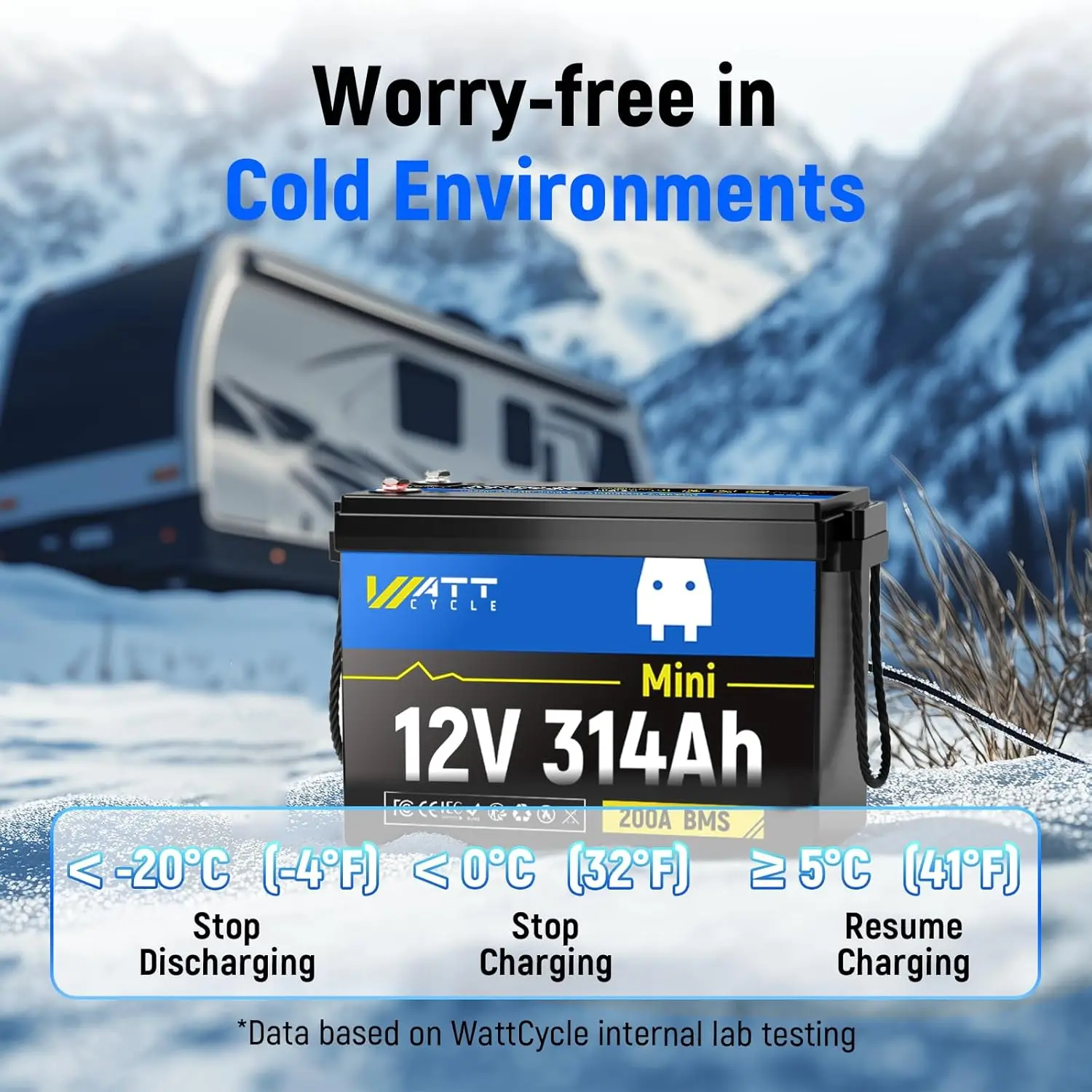 

12V 314Ah LiFePO4 Battery, Cooling Fins & Braided Wire, 200A BMS, 4kWh, 4000 Cycles for RV Marine Solar Off-Grid, Custom
