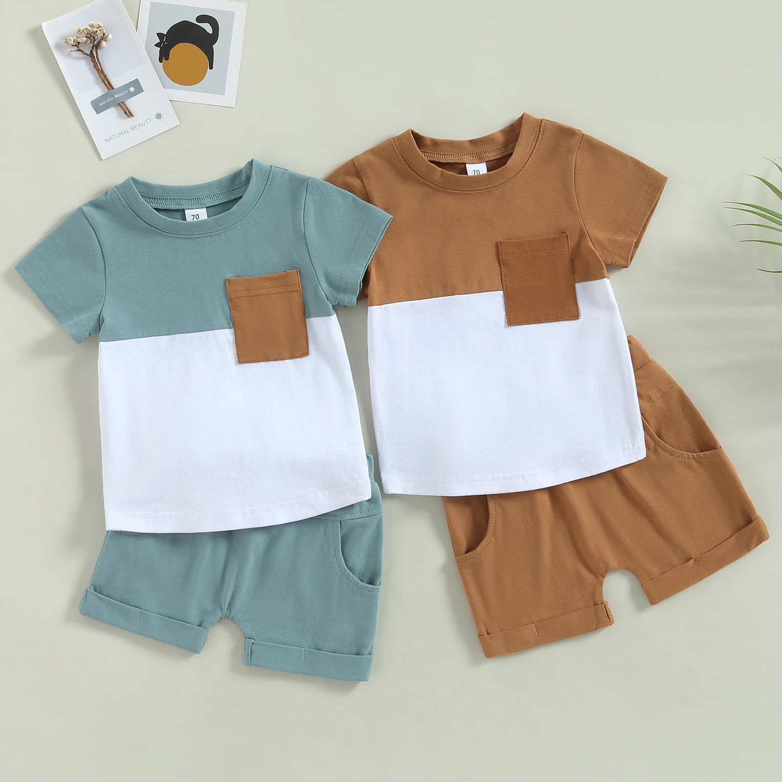 0-3Years Toddler Baby Boys Summer Clothing Kids Casual Short Sleeve Color Block T-Shirt Tops Shorts 2Pcs Clothes Sets Tracksuit