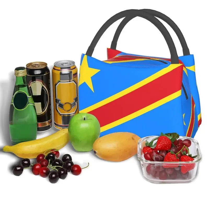 Custom Flag Of Congo Kinshasa Lunch Bags Women Cooler Warm Insulated Lunch Box for Office Travel lunchbag Thermal Bags