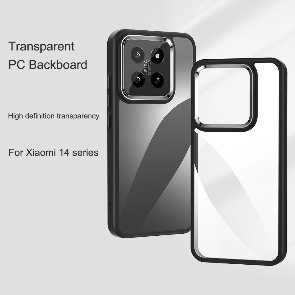 Case For Xiaomi Mi 14 Ultra Mi 14 Pro Transparent Hard PC Phone Shell Shockproof Soft TPU Alloy Lens Anit fall Clear Back Cover