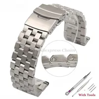 18mm 20mm 22mm 24mm 26mm alta calidad totalmente sólido Acero inoxidable interfaz plana correas de reloj pulsera con herramientas