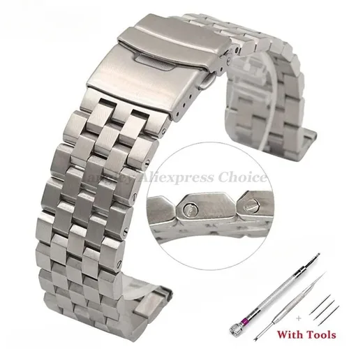 18mm 20mm 22mm 24mm 26mm alta calidad totalmente sólido Acero inoxidable interfaz plana correas de reloj pulsera con herramientas
