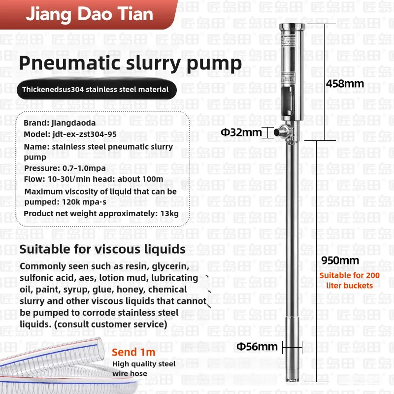 ปั๊มลูกสูบแบบพกพาแรงดันสูงแบบปรับแต่งได้ ถังสแตนเลส สำหรับอาหาร เครื่องดื่ม เรซิ่น กาว น้ำเชื่อม ความดันสูง