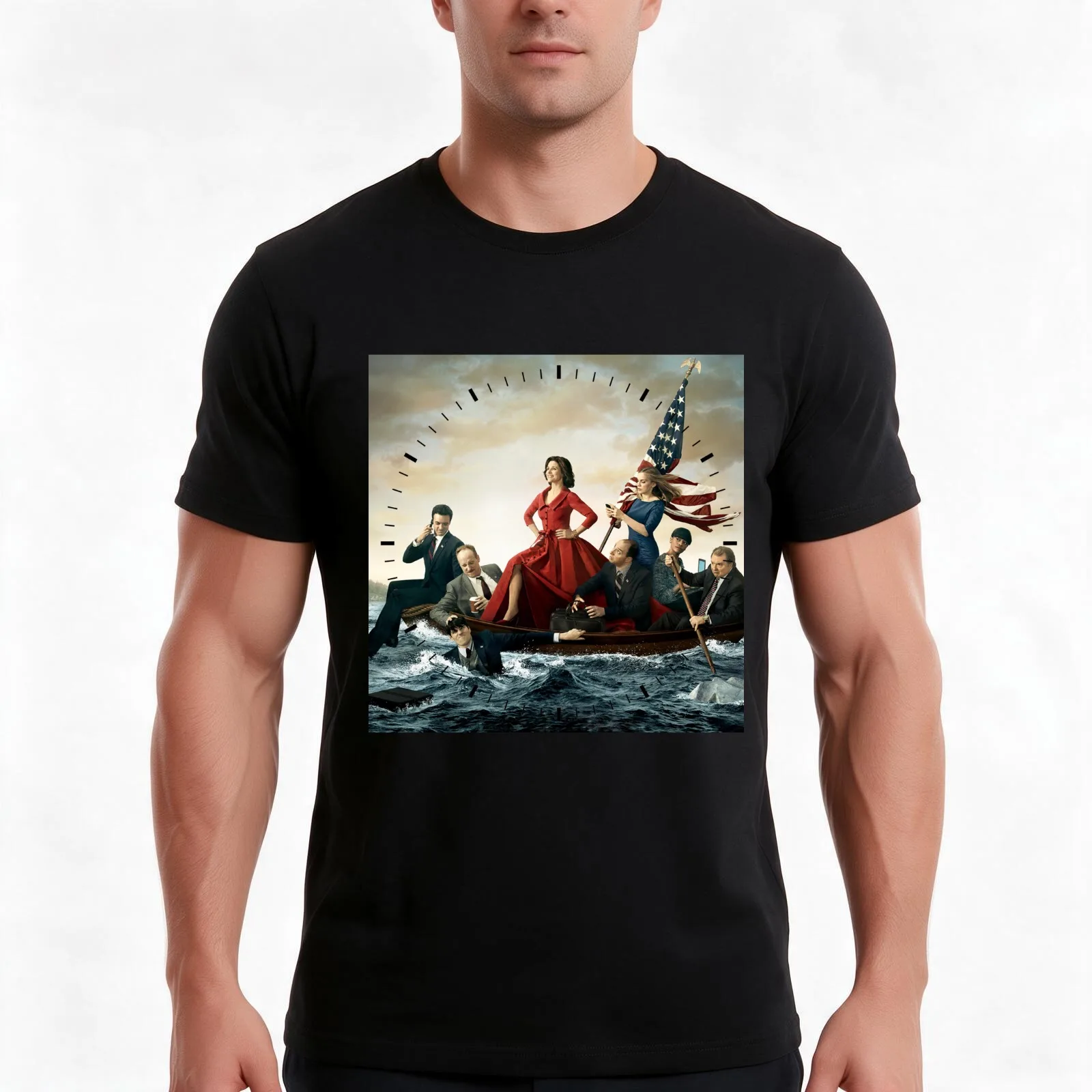 Veep Clock T-Shirt, Summer Casual Cotton Tee, Oversized Streetwear Tops, Vintage Graphic Print, Loose Fit Short Sleeve