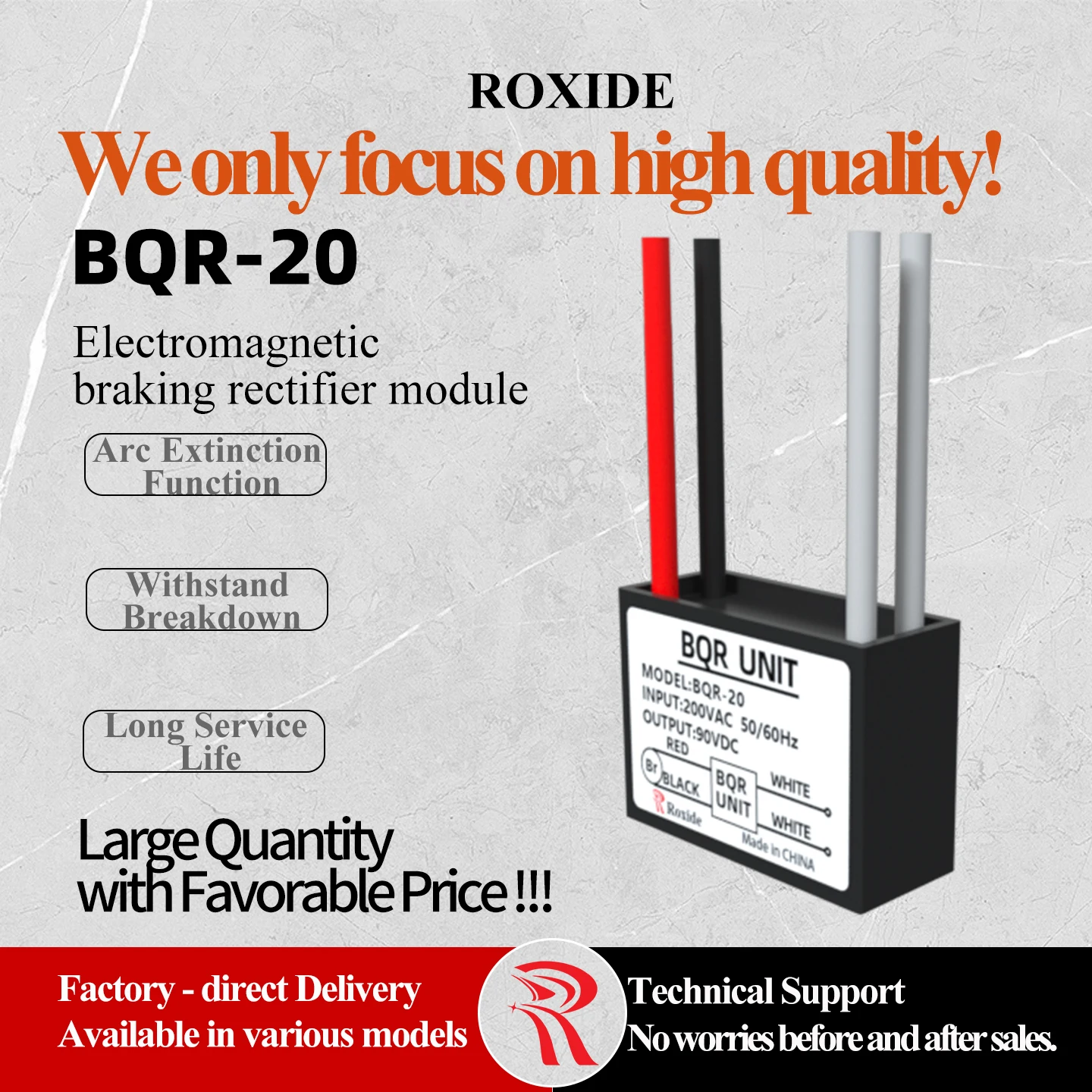 Model: BQR-20 Motor Brake Rectifier, AC 200V to DC 90V, 50/60Hz