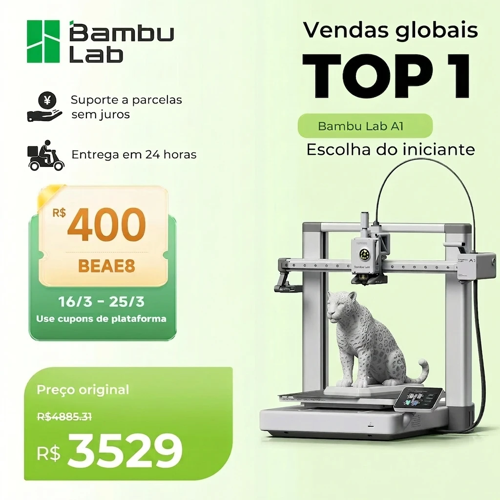 Bambu Lab A1 Impressora 3D 500 mm/s Alta Velocidade Auto Nivelamento Extrusora Direta Robusta 256x256x256mm Volume de Construção Modo Silencioso Sem AMS