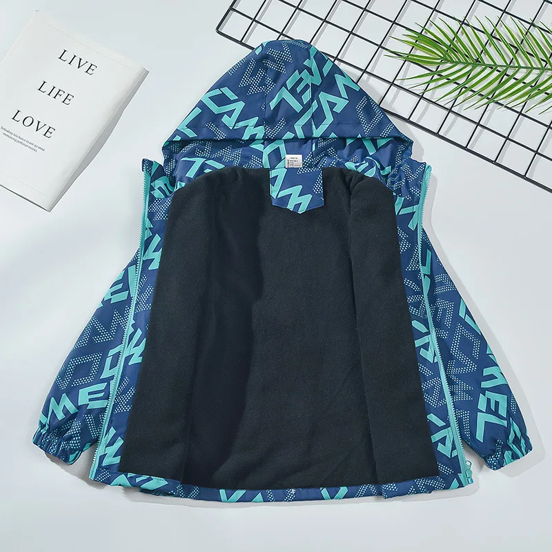 

Children's clothing Boys thin velvet windproof jacket Spring and autumn baby jacket hooded trench coat velvet early winter