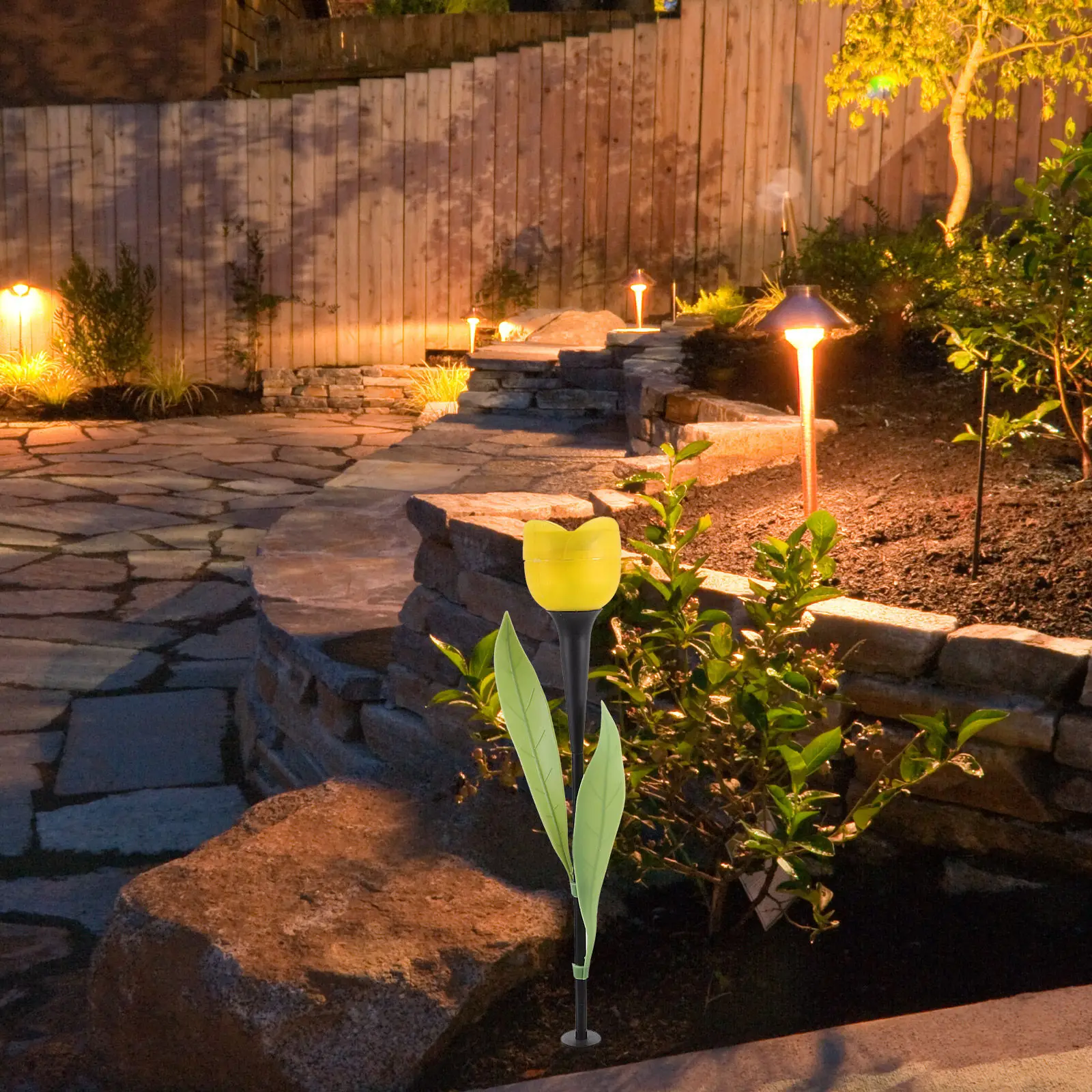 

2 шт. уличных солнечных светильников в форме тюльпанов, случайный цвет, водонепроницаемые, креативные светодиодные ландшафтные светильники в форме цветов для сада и дорожек