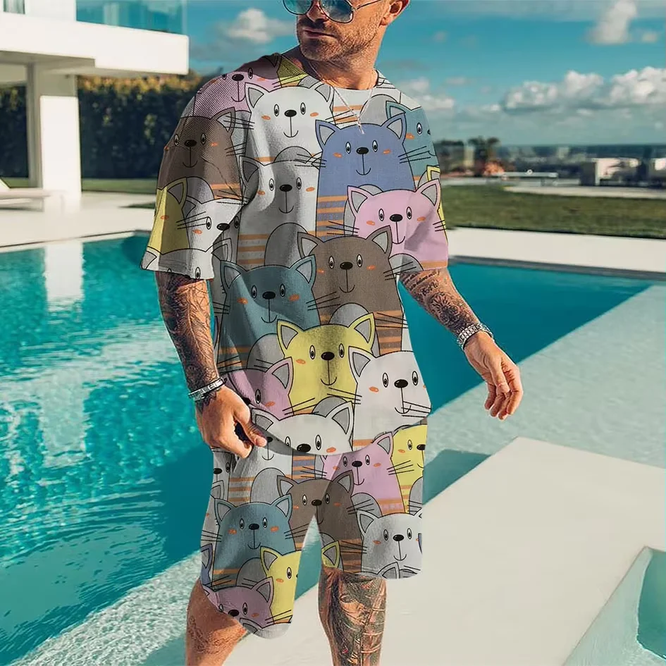 New Men's T-shirt and Shorts Set Anime 3D Pattern Printed Men's Outdoor Sports Set High Quality Street Leisure Set