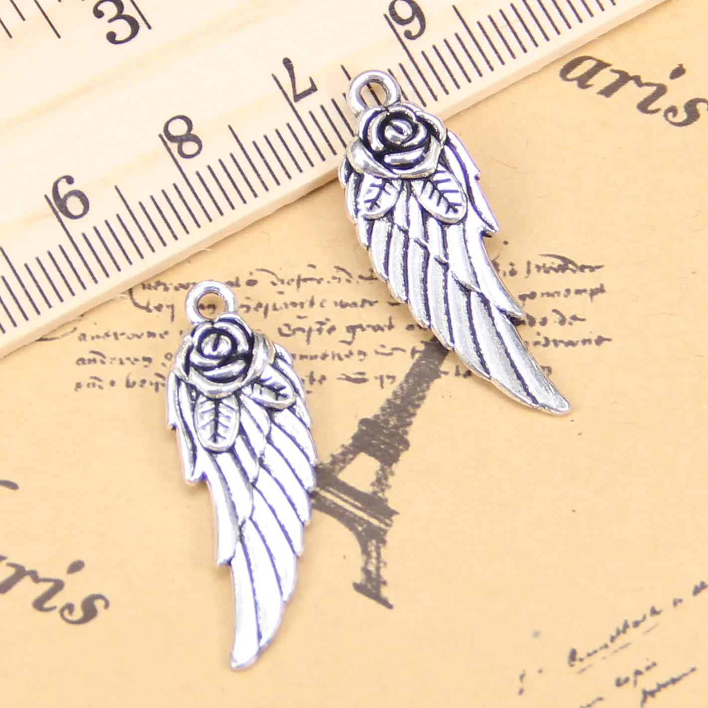 54pcs Charms For Jewelry Making angel wings flower 30x12mm Antique Silver Plated Pendants DIY Tibetan Silver Bracelet Necklace