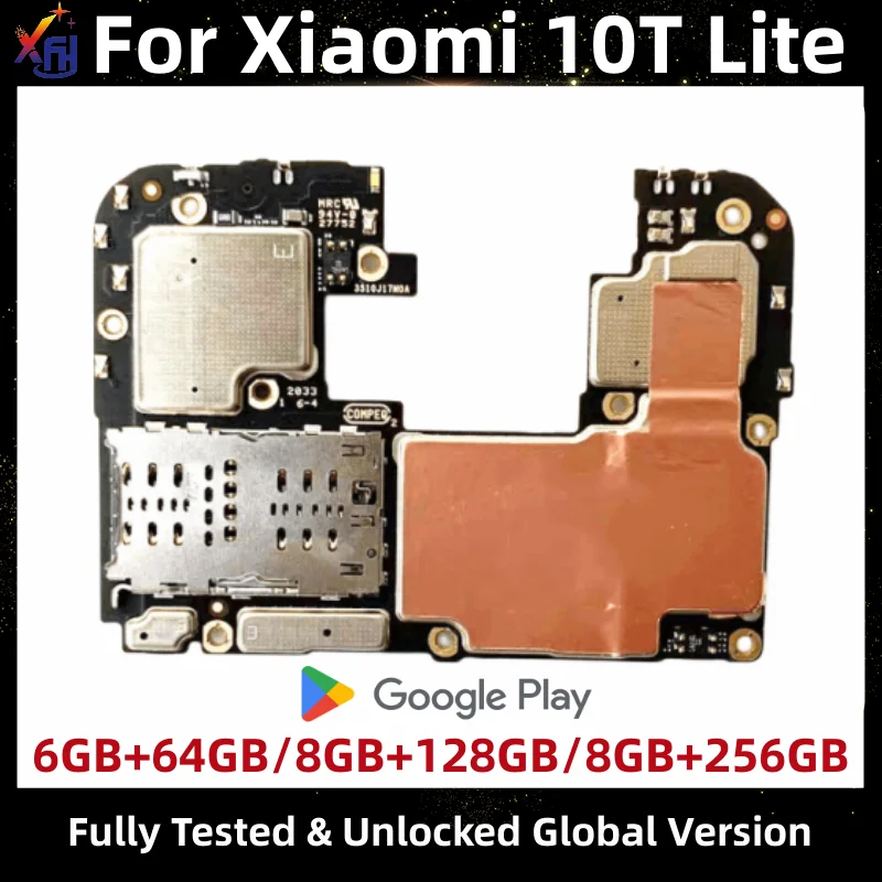 Motherboard for Xiaomi Mi 10T Lite M2007J17G, Unlocked Mainboard,  128GB, 256GB ROM, Chips Logic Board, Global Version