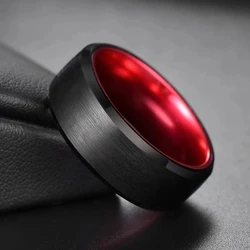 Luxury Jewelry Accessories Men's 8MM Stainless Steel Ring Red Black Brushed Titanium Steel Rings for Men Engagement Wedding Band