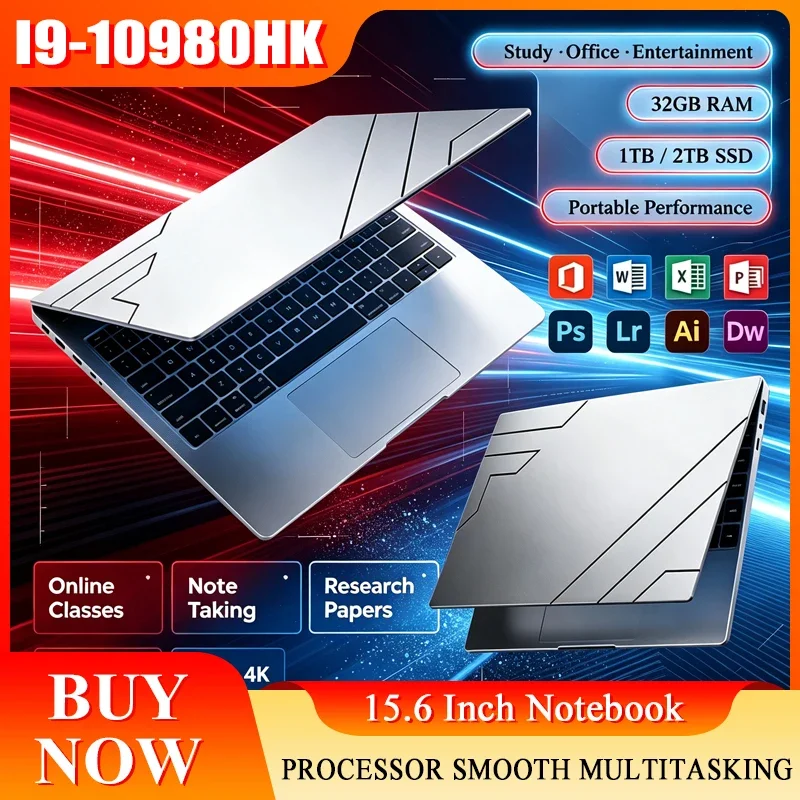 15.6 Inch Full HD IPS Laptop 120Hz Screen Intel Core I9-10980HK 32GB RAM 2TB SSD Backlit Keyboard Long Battery Life Windows 11