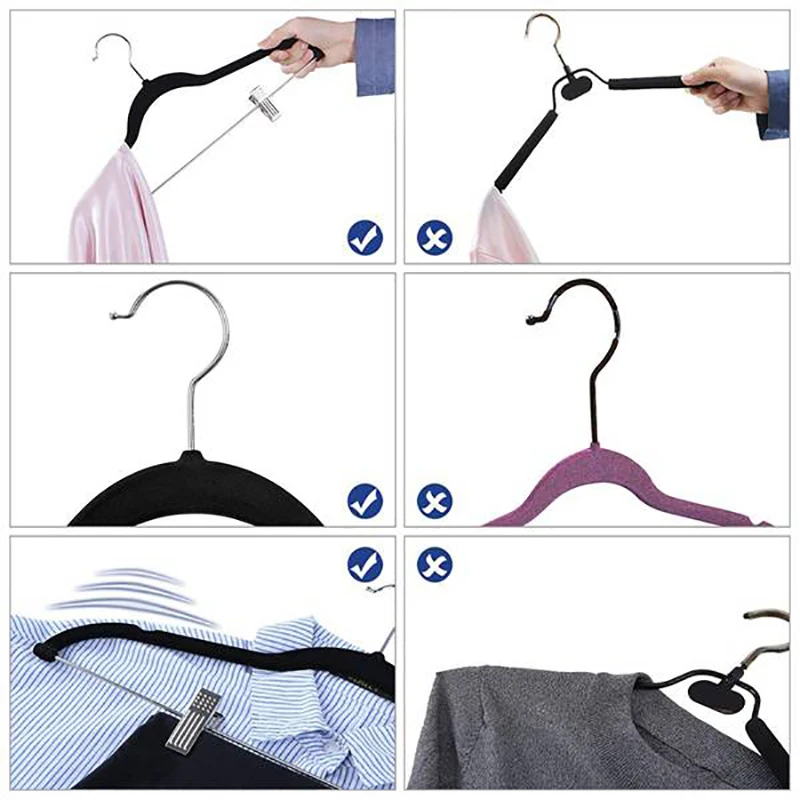 BHBD-10 Pack Clothes Hangers With Clips Black Velvet Hangers Use For Skirt And Clothes Hanger Pants Hanger Ultra Thin No Slip