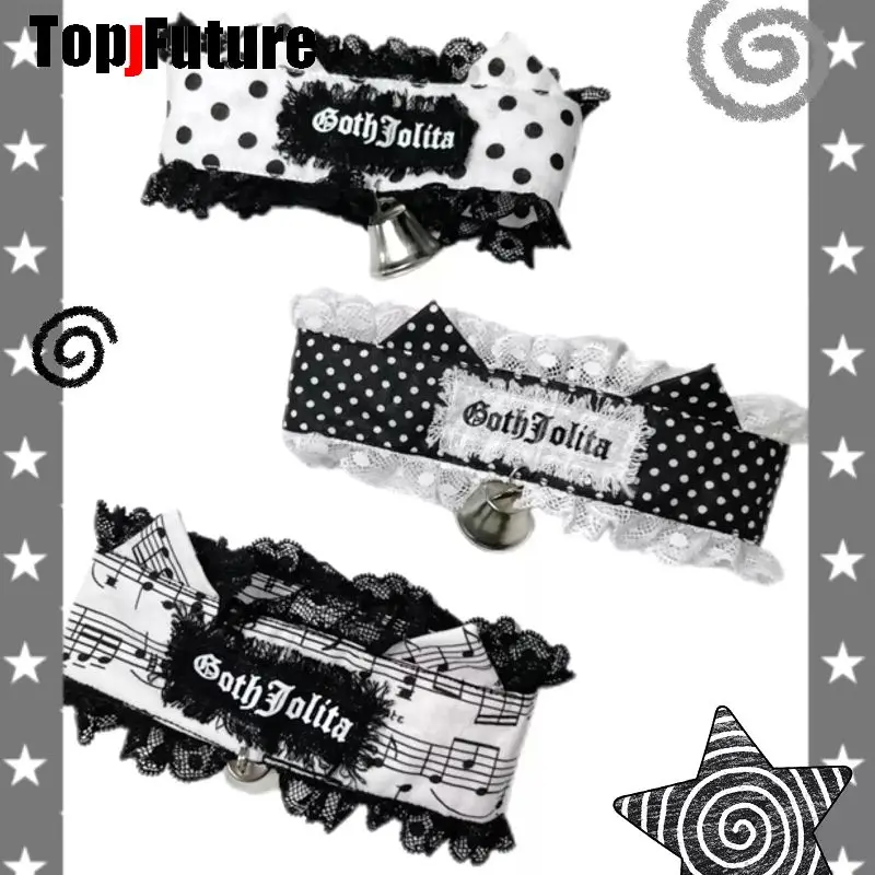 Original DIY Handmade Subculture Polka Dot Music Note Lace Bell Cat Ear Choker Necklace Gothic Lolita Harajuku Alt Fashion