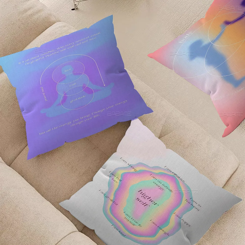 Psychedelic 70s Grainy Gradient Spiritual Energy Meditation Art Pillow Covers Cartoon Sofa Decorative Home Cute Cushion Cover