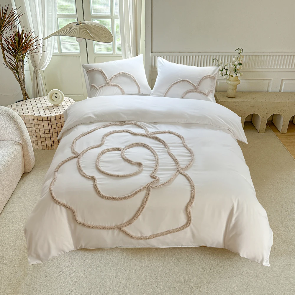

Embroidery Bedding Set 3D Flower Duvet Cover Pillowcase US EU Home Textile Home Bed Linens