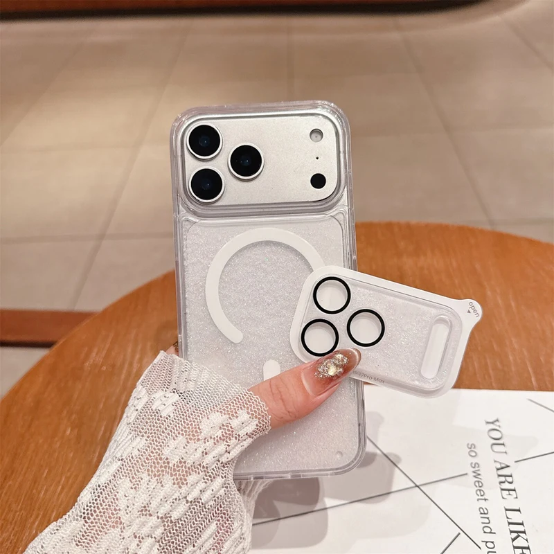 Magnetische Flüssigkeits-Quicksand-Linsenfolie Handyhülle für iPhone 17 18 Pro Max für MagSafe Trendige Sturzsichere Glitzer-Schutzhülle – Detail 10