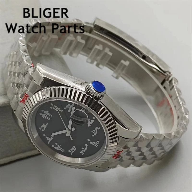 BLIGER 36mm/39mm NH35 Automatic WatchFluted Bezel Sapphier Glass Green Luminous Jubilee and New jubilee stainless steel strap