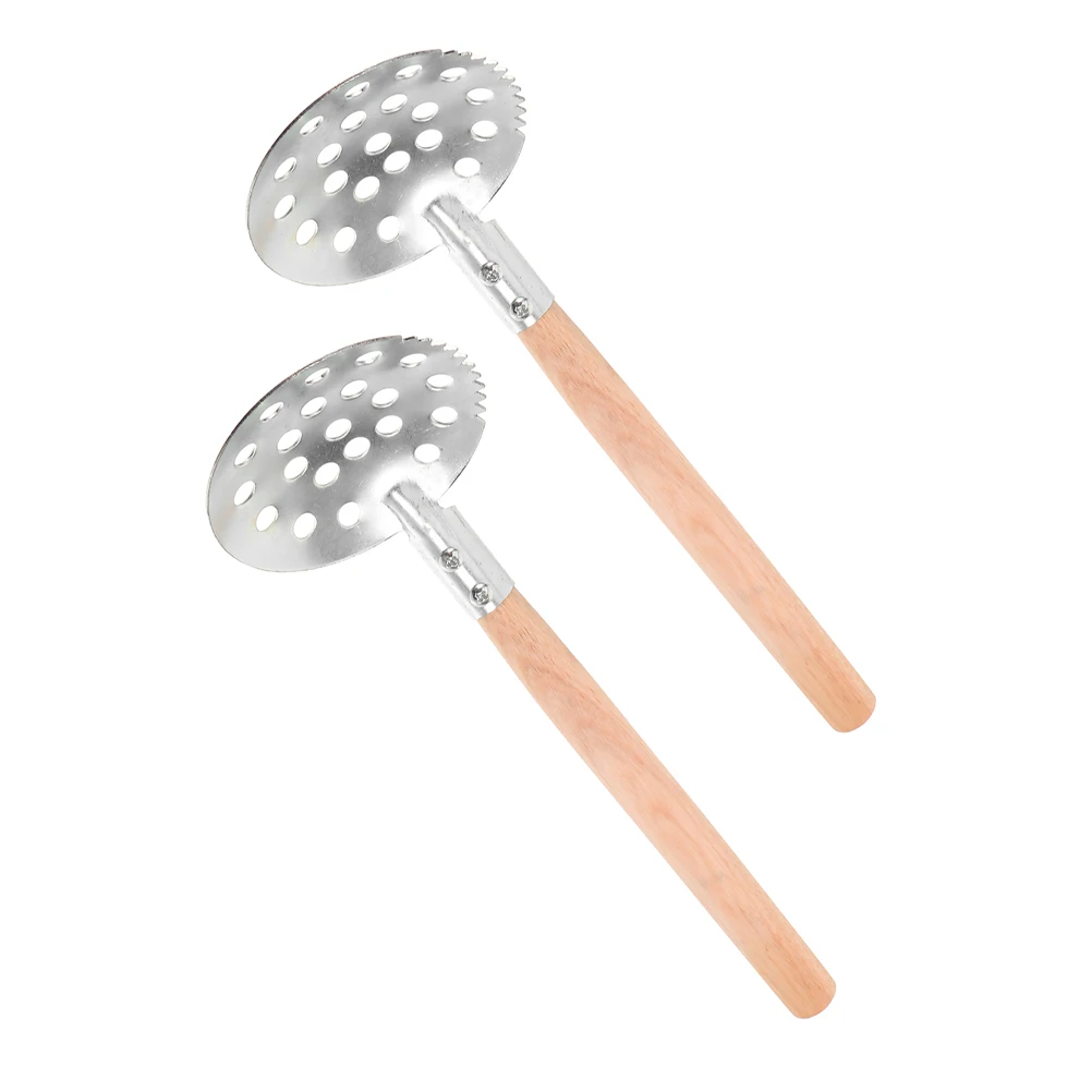 

1 Pair Scoop Serrated Metal Skimmer Long Wooden Handle Portable Ice Tools Winter Fishing Tools Winter Fishing Gear