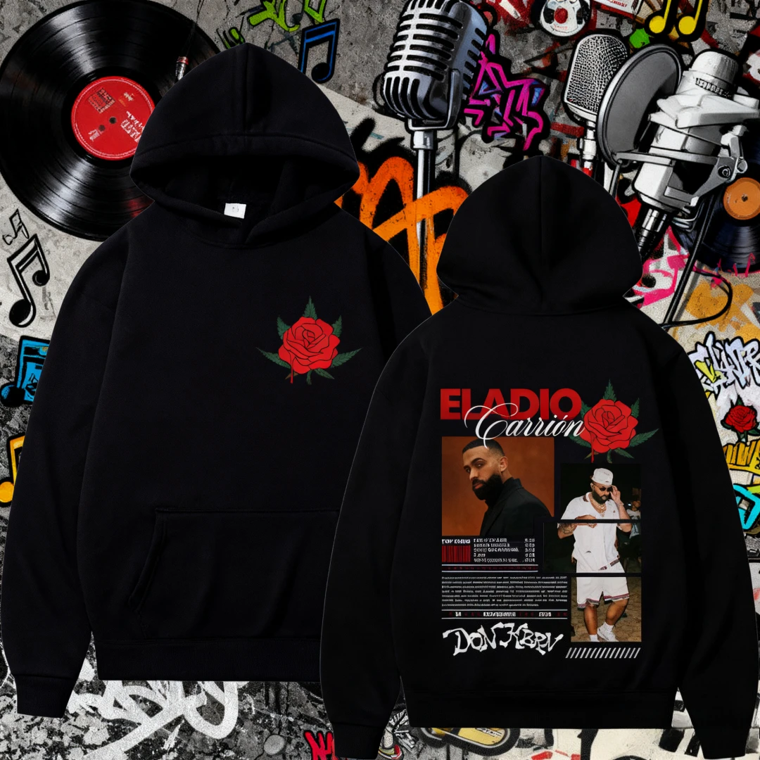2025 الخريف/الشتاء مغني الراب Eladio Carion ألبوم ميرش هوديي الرجال عالية الجودة القطن البلوز الهيب هوب فضفاضة طويلة الأكمام هوديي
