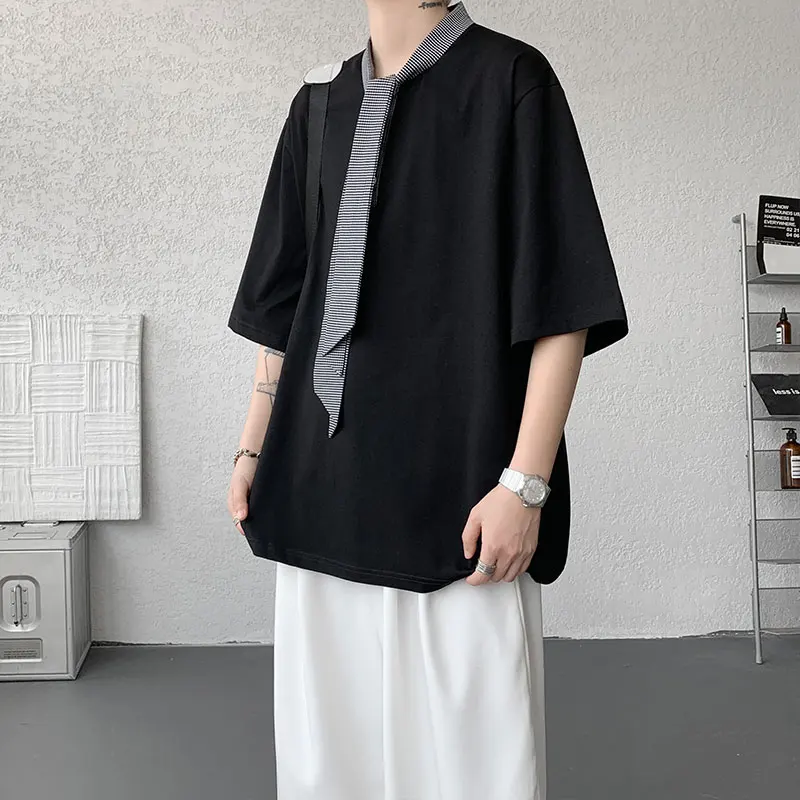 2026 Summer New Style Men's Short-Sleeved Color-Matched Patchwork Student Half-Sleeve Large Size T-Shirt