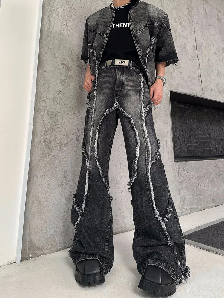 2025 Trashy Y2K ملابس الشارع الشهير سراويل جينز سوداء فضفاضة مكدسة مضيئة للرجال 90S ملابس عتيقة سراويل طويلة من القطن الجرونج #3