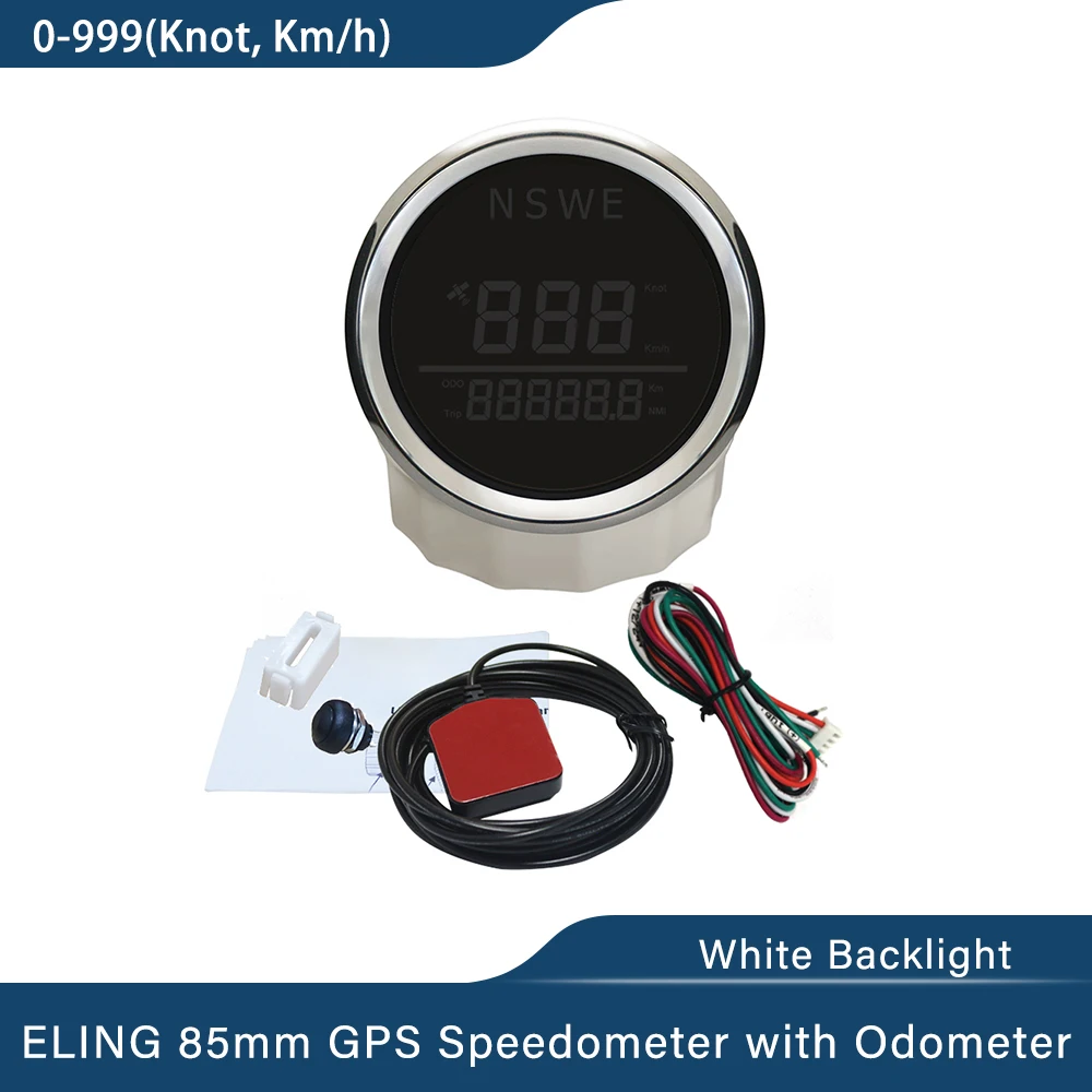 ELING Universal New 85mm Digital GPS Speedometer 0-999(Knots, km/h) for Marine Sailboat Yacht with Backlight GPS Antenna 12V 24V