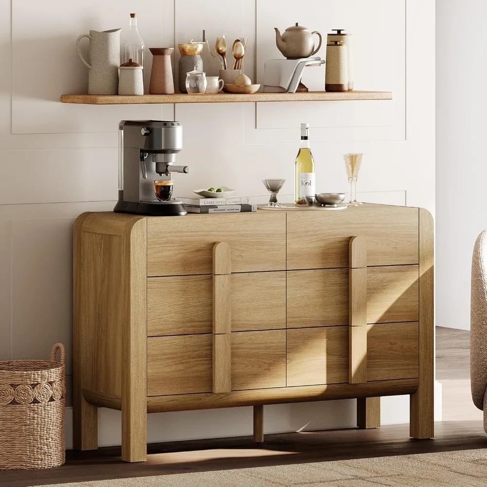 

47.2"W Buffet Cabinet with 6 Drawers, Modern Sideboard Buffet Cabinet with Storage, Buffet Table Coffee Bar Wine Bar Cabinet